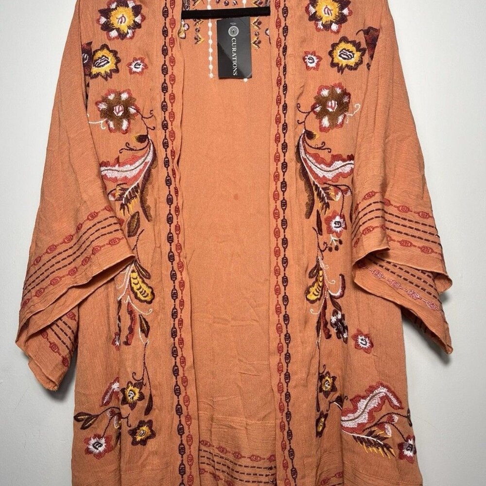 NWT Curations Floral Embroidered Oversized Peach Kimono Cardigan Size M/L